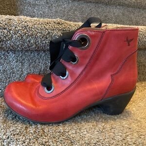 Stylish Red Lace-Up Ankle Boots